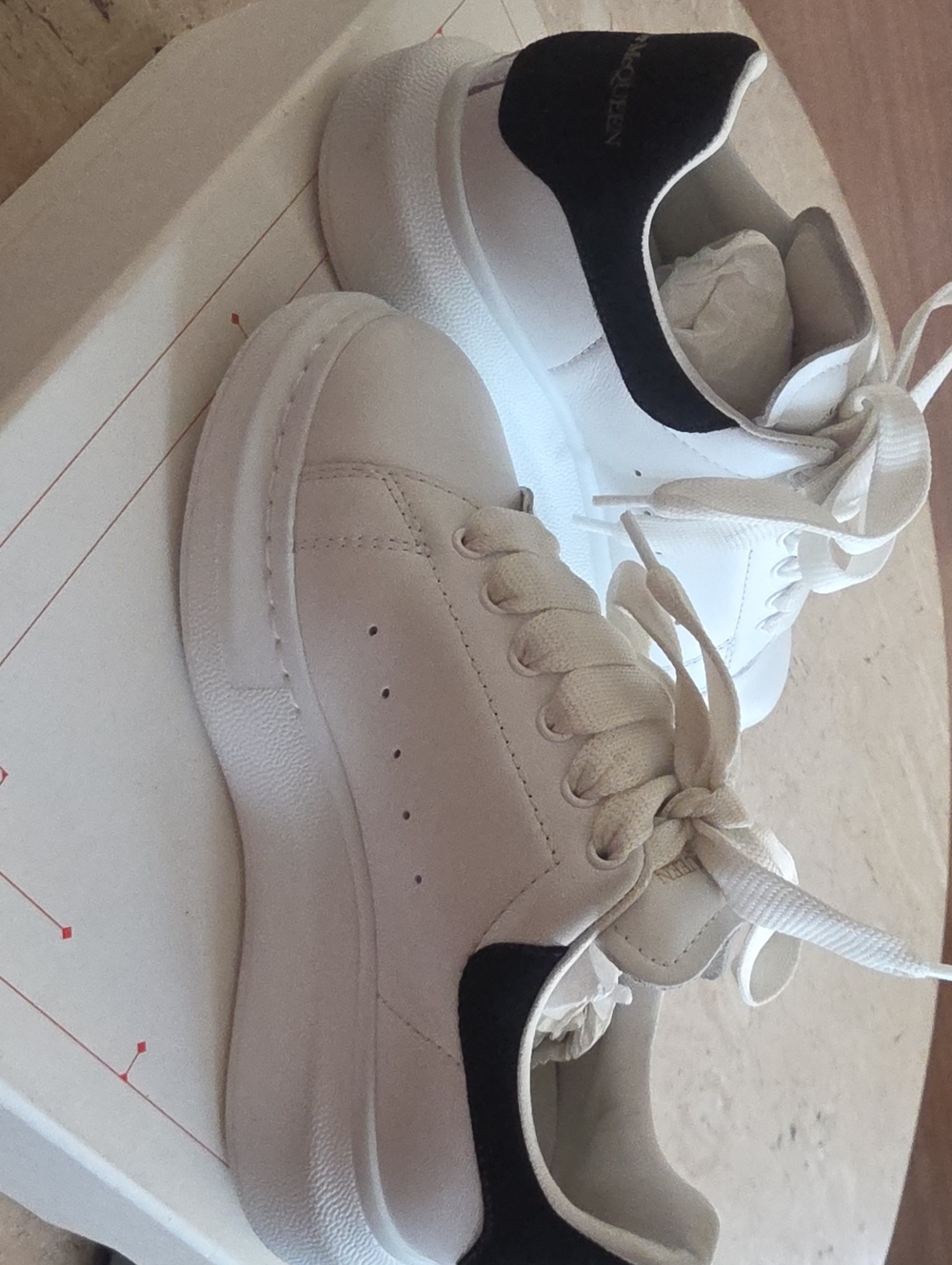 Alexander McQueen White Sneakers with Black Heel Panel